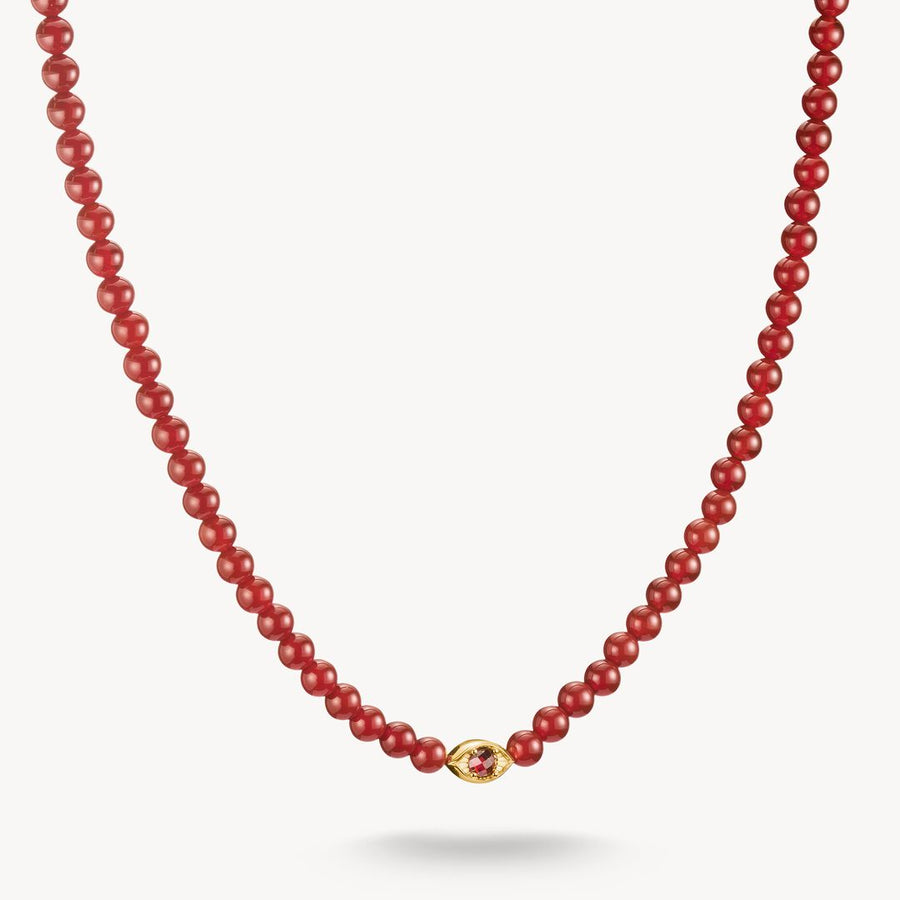 Thomas Sabo Elyndra Silver 18 Carat Gold Plated Red Agate yellow gold Necklace KE2332-414-10