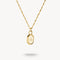 Gold necklace with a hexagonal pendant on a white background