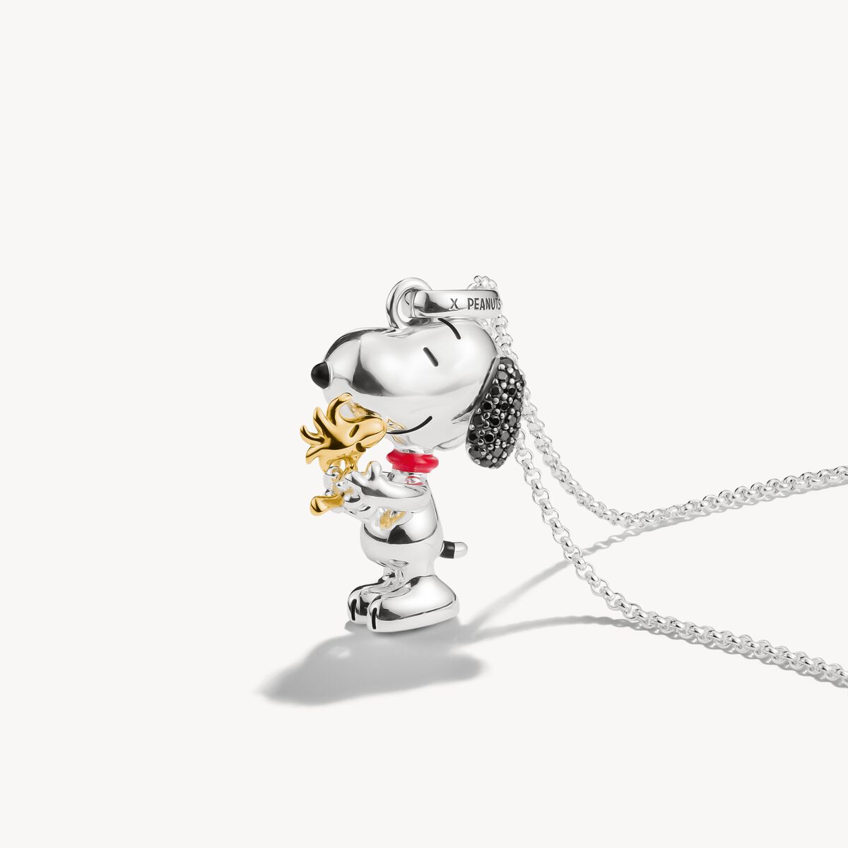 Thomas Sabo Sterling Silver 18ct Gold Peanuts Snoopy And Woodstock Pavé Necklace KE2345-565-7