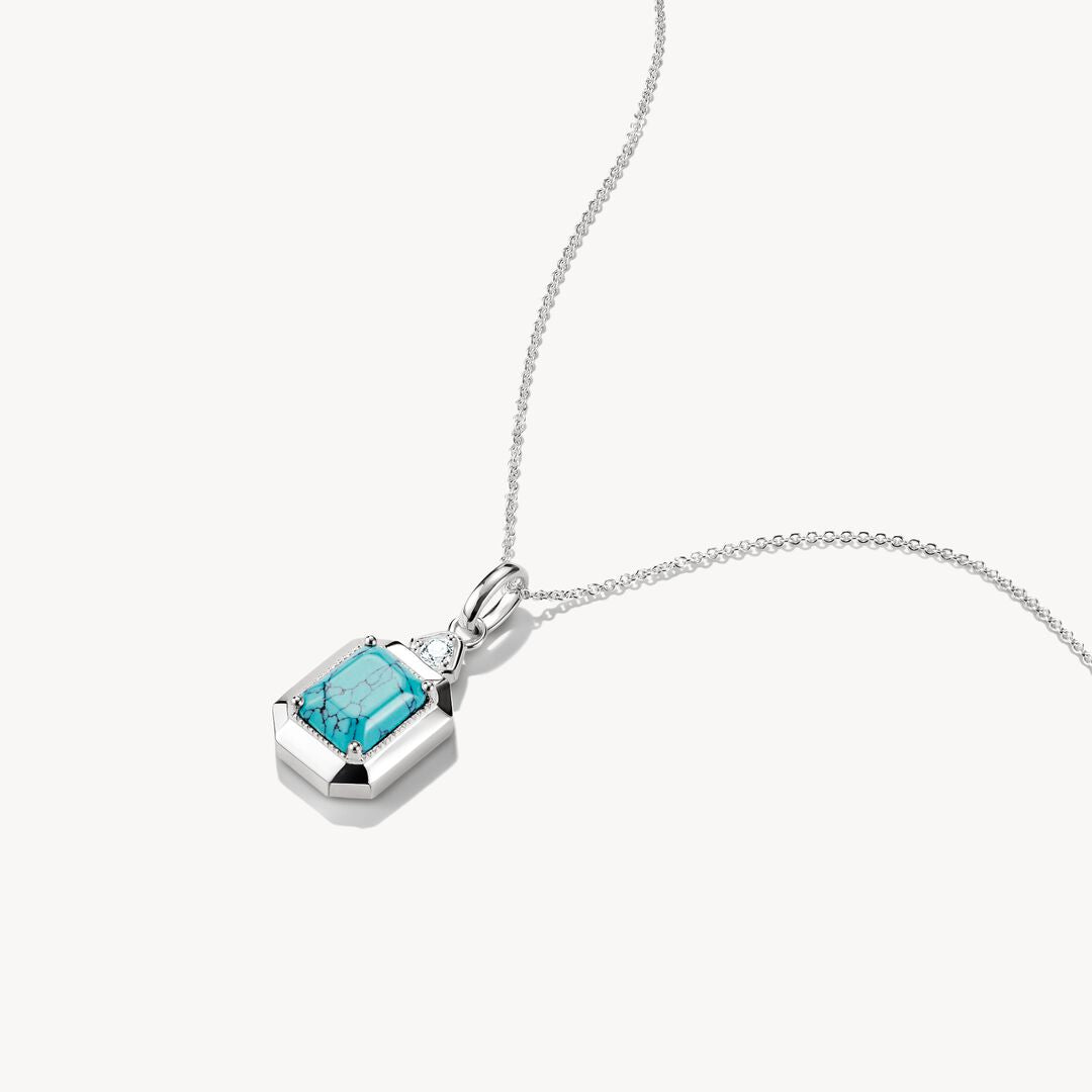 Necklace with a turquoise pendant on a white background