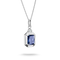 A silver pendant necklace featuring a rectangular blue sapphire gemstone in a silver bezel setting, with a small clear accent stone above it, shown on a white background.