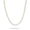A delicate strand of irregular white baroque pearls draped in a U-shape against a clean white background.