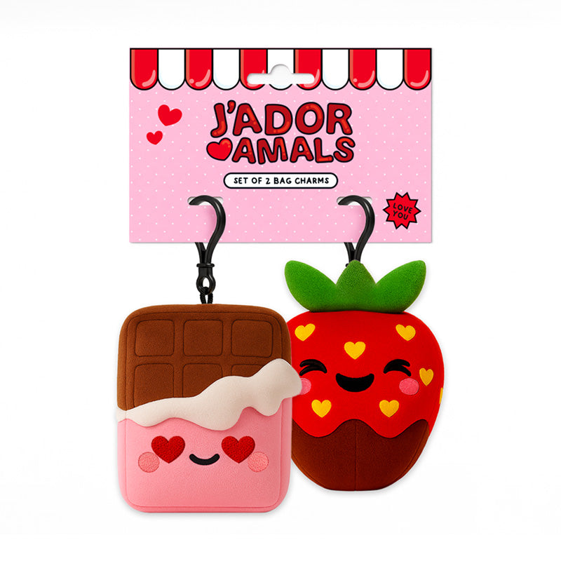 Squidglys J'Adoramals Heart Chocolate & Strawberry Shaped Mini Keyring Set of 2 KEY342