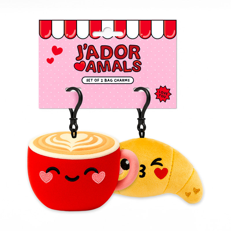 Squidglys J'Adoramals Heart Croissant & Coffee Shaped Mini Keyring Set of 2 KEY343
