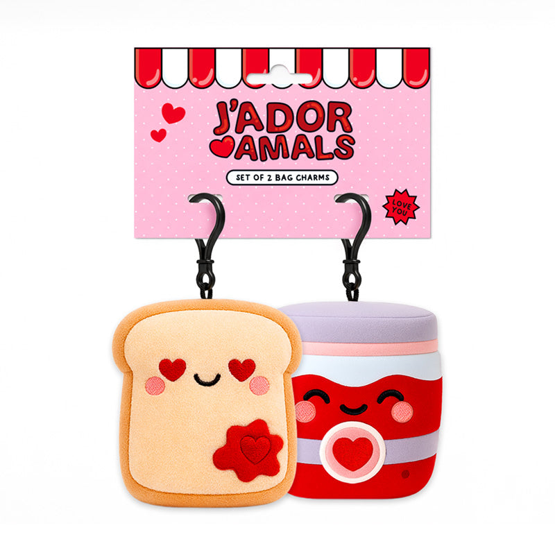 Squidglys J'Adoramals Heart Toast & Jam Shaped Mini Keyring Set of 2 KEY344