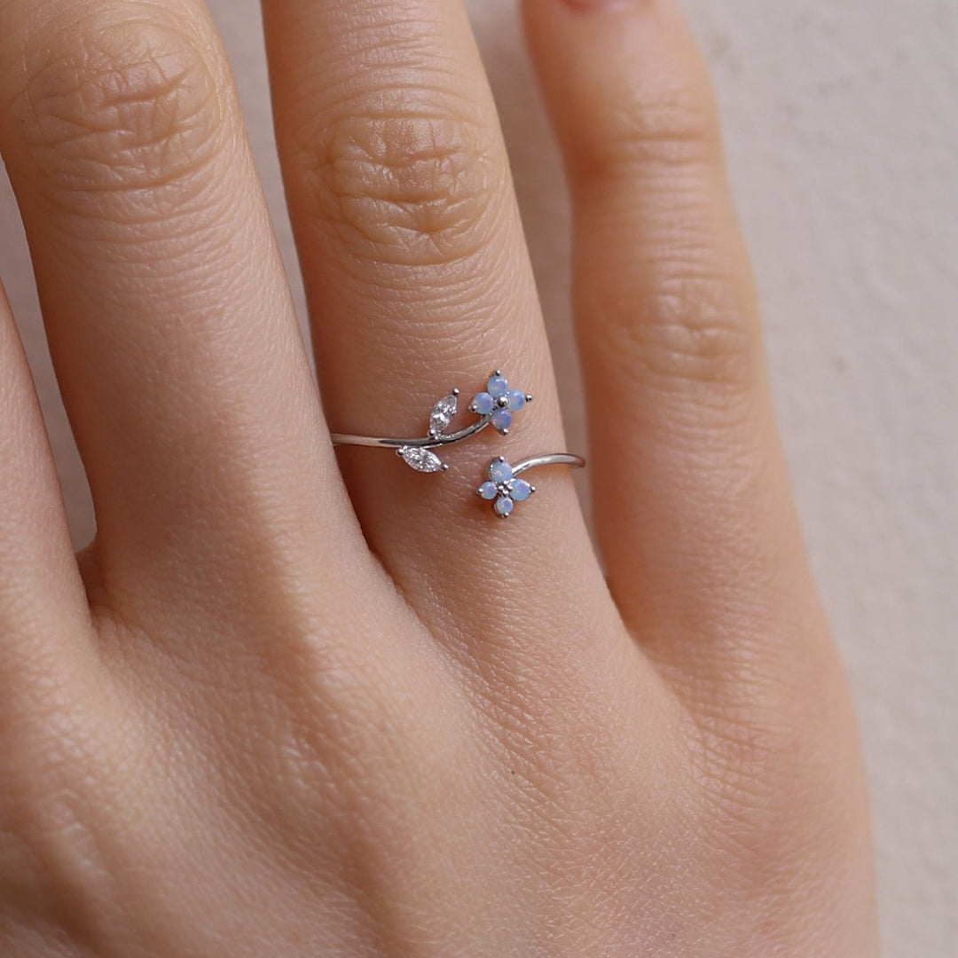 Moonstone flower branch ring-2
