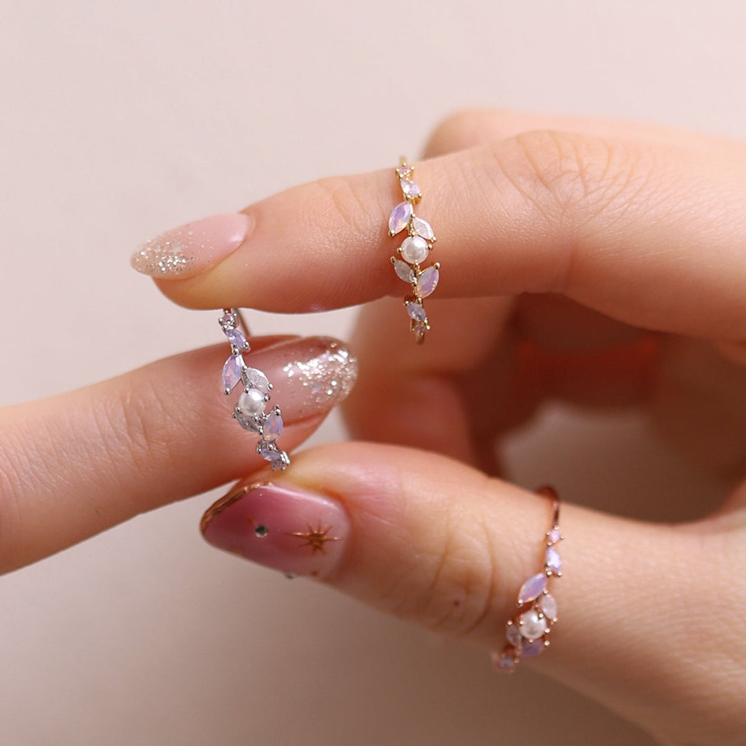 moonstone cubic pearl vine ring-1