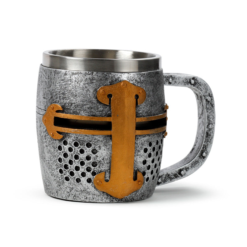 Decorative Medieval Knight Silver & Gold Helmet Tankard KN213