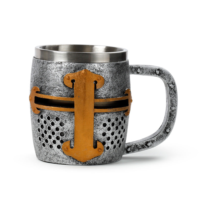 Decorative Medieval Knight Silver & Gold Helmet Tankard KN213