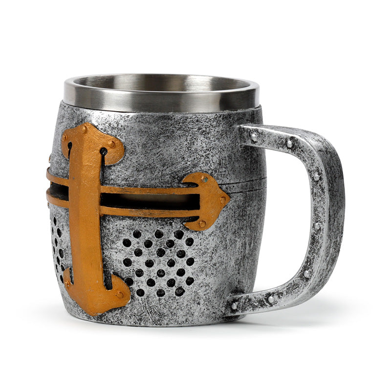Decorative Medieval Knight Silver & Gold Helmet Tankard KN213