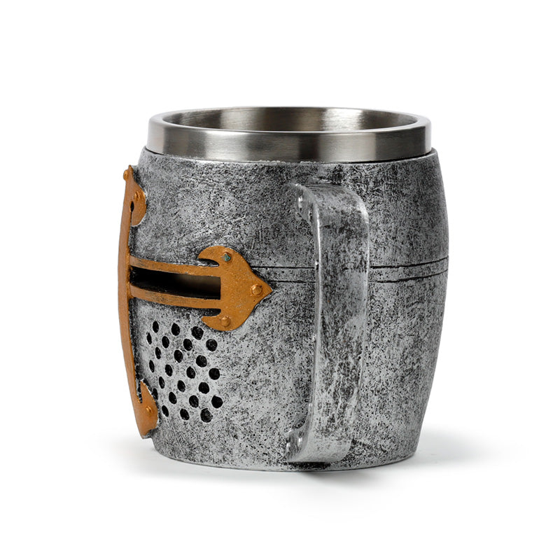 Decorative Medieval Knight Silver & Gold Helmet Tankard KN213