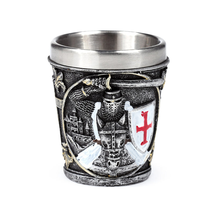 Decorative Medieval Knight with White & Red Shield Shot Glass KN227
