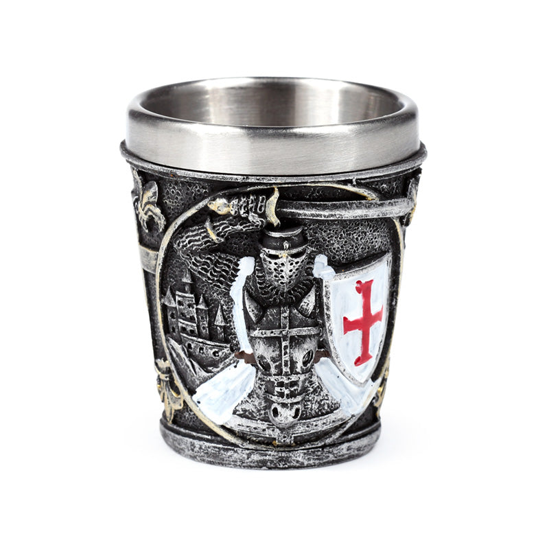 Decorative Medieval Knight with White & Red Shield Shot Glass KN227