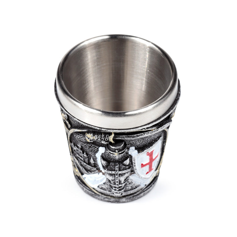 Decorative Medieval Knight with White & Red Shield Shot Glass KN227