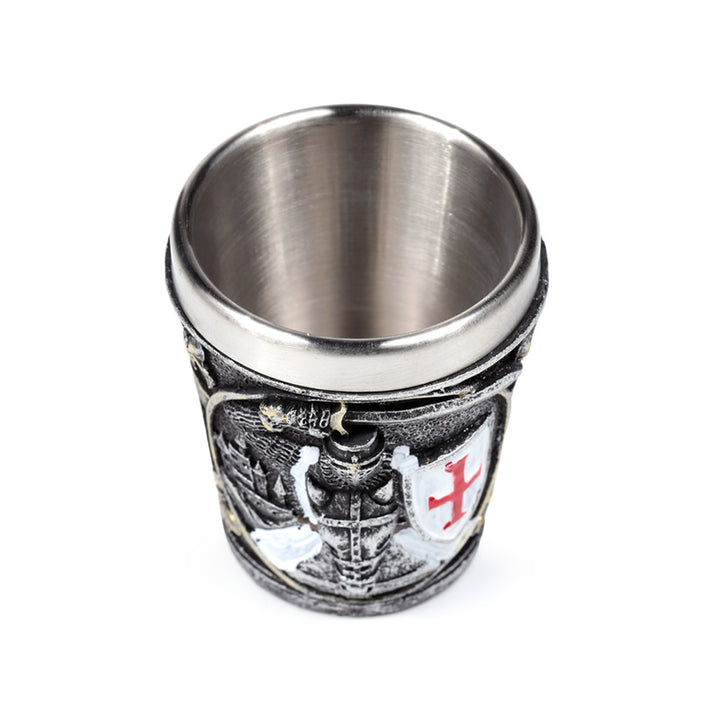 Decorative Medieval Knight with White & Red Shield Shot Glass KN227