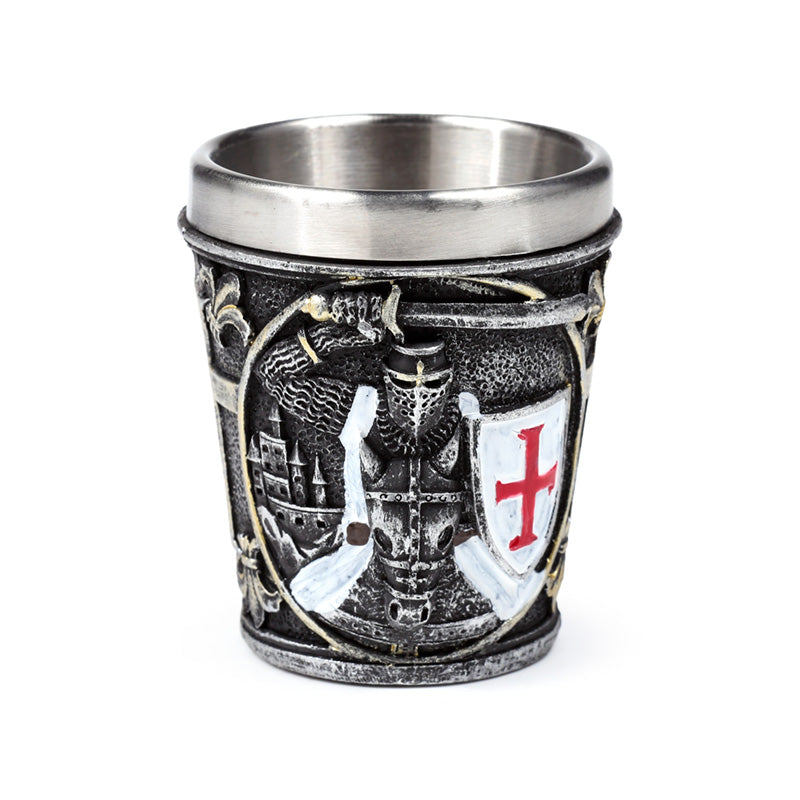 Decorative Medieval Knight with White & Red Shield Shot Glass KN227
