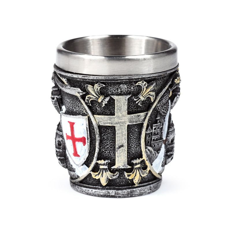 Decorative Medieval Knight with White & Red Shield Shot Glass KN227