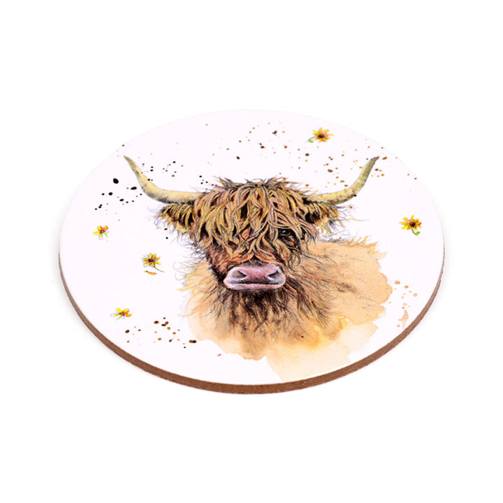 Jan Pashley Highland Coo Cow Set of 4 Cork Coasters KP83