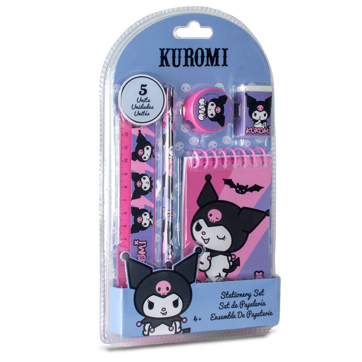 Kuromi-themed stationery set in packaging with pink and black design.