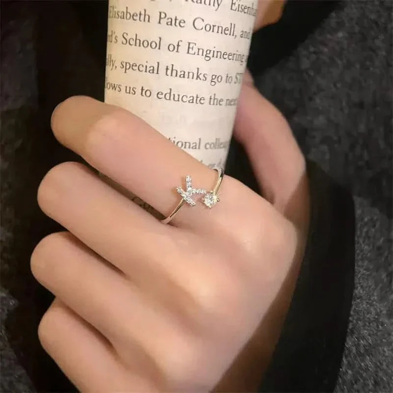 Diamond Initial Letter Silver Ring