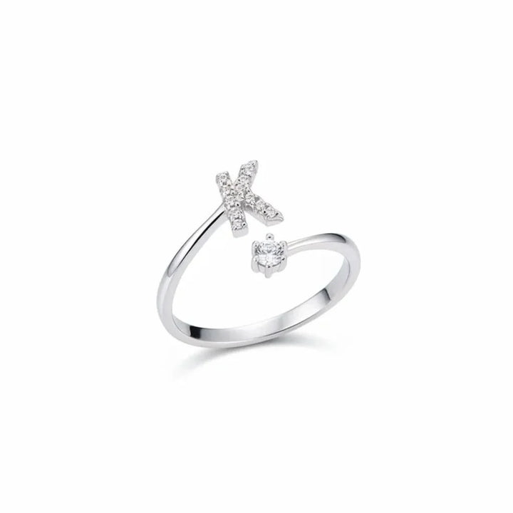Diamond Initial Letter Silver Ring