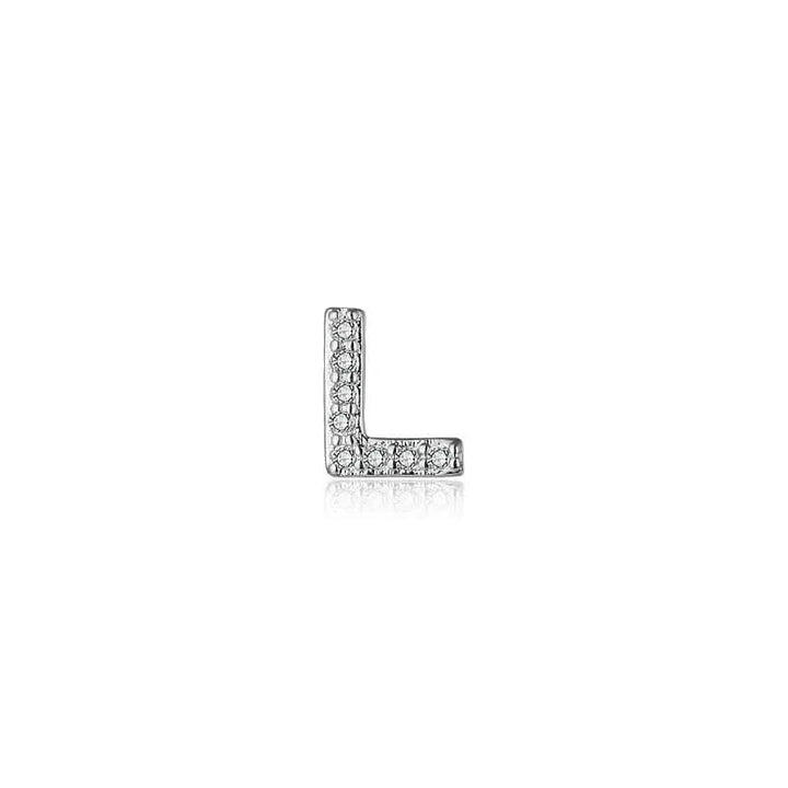 Diamond Letter Initial Silver Stud Earring- a pair