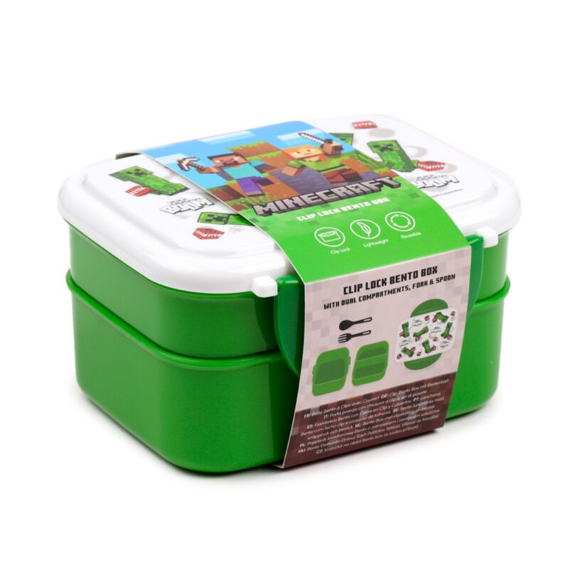 Minecraft SSS Boom Clip Lock Stacked Bento Lunch Box with Cutlery LBOX103