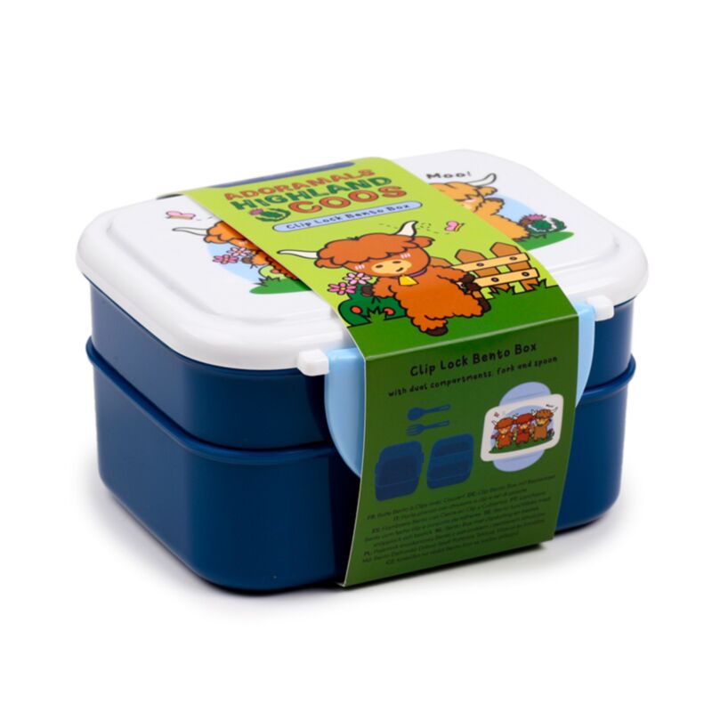 Adoramals Highland Coo Cow Clip Lock Stacked Bento Lunch Box with Cutlery LBOX107