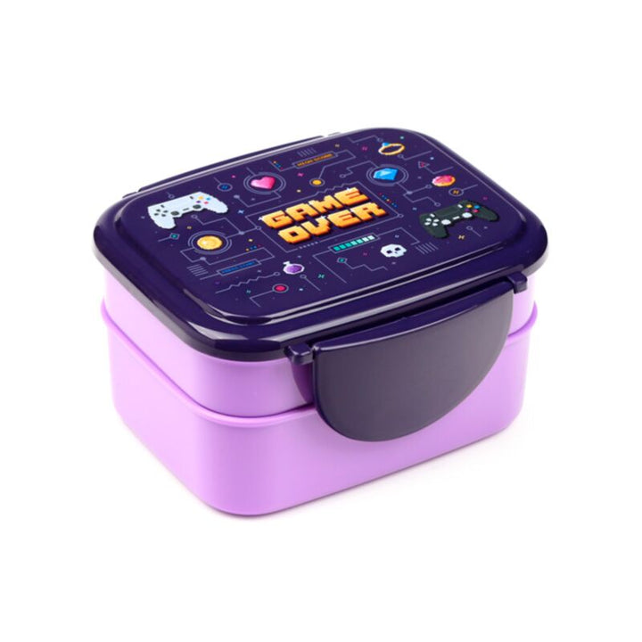 Game Over Clip Lock Stacked Bento Lunch Box with Cutlery LBOX129