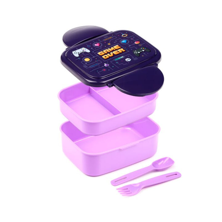 Game Over Clip Lock Stacked Bento Lunch Box with Cutlery LBOX129