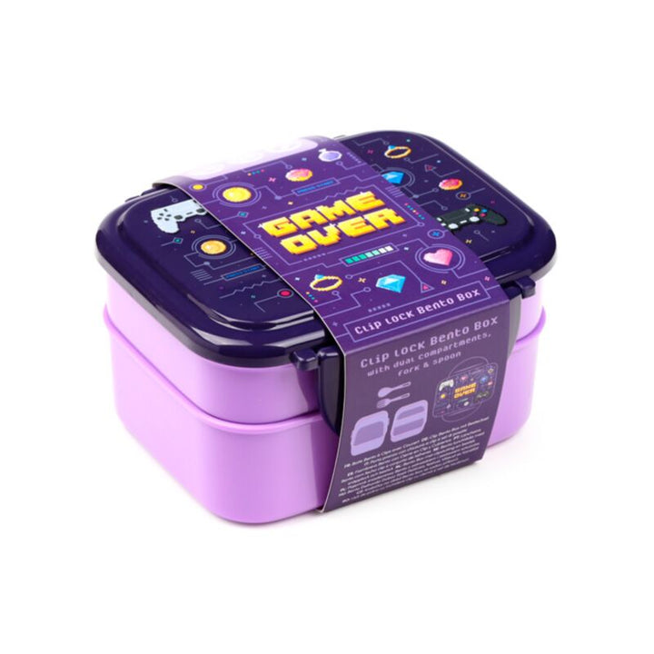 Game Over Clip Lock Stacked Bento Lunch Box with Cutlery LBOX129