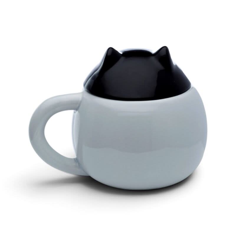 Feline Fine Black Cat Peeping Lid Ceramic Lidded Animal Mug LMUG02