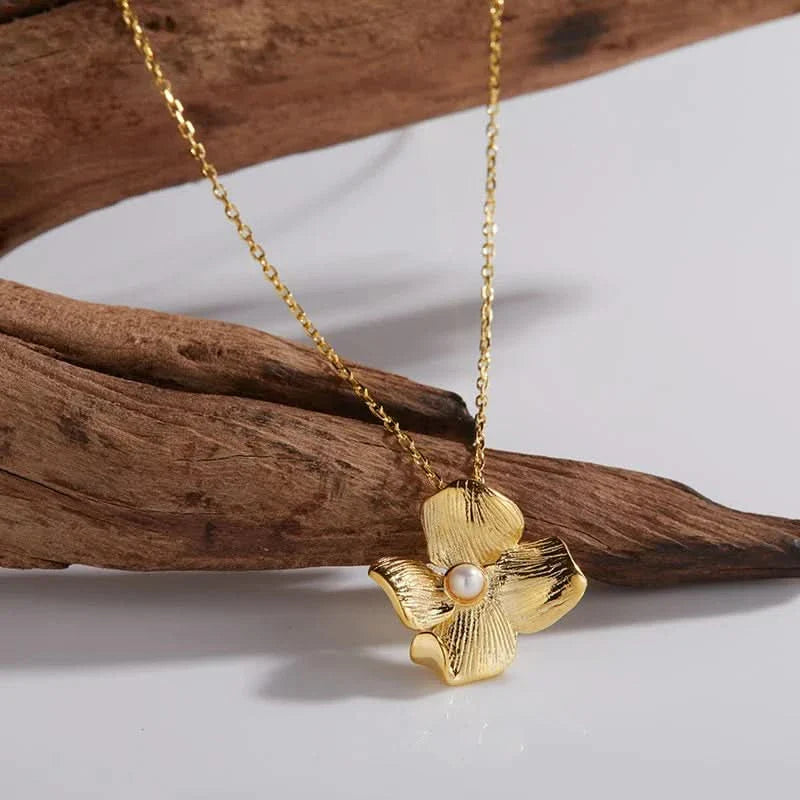 Silver Gold Flower Adjustable Pearl Necklace