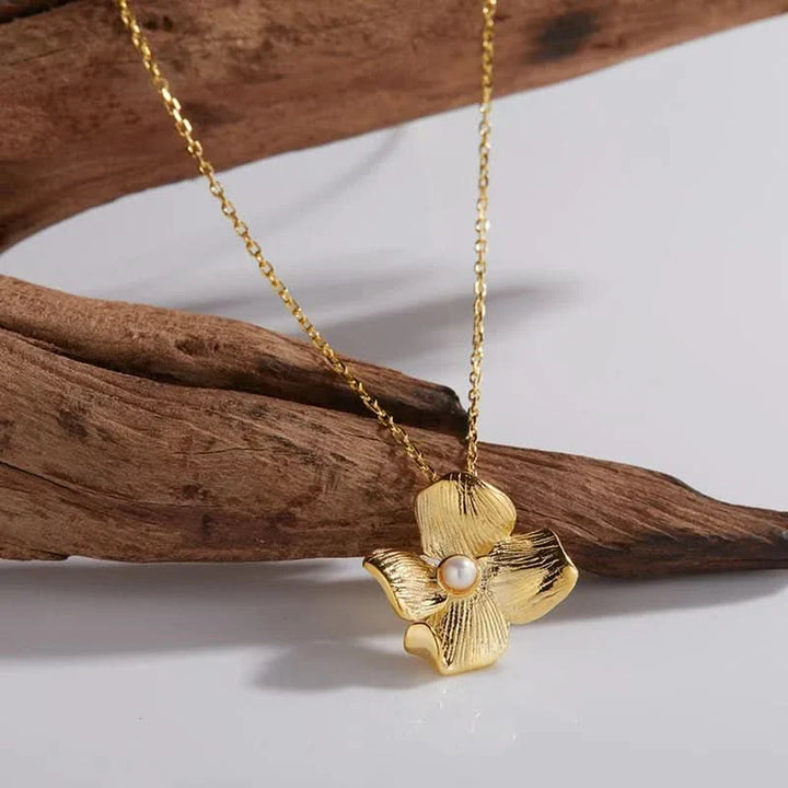 Silver Gold Flower Adjustable Pearl Necklace