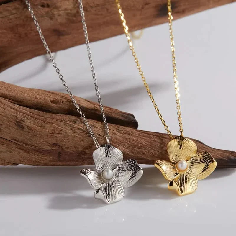 Silver Gold Flower Adjustable Pearl Necklace