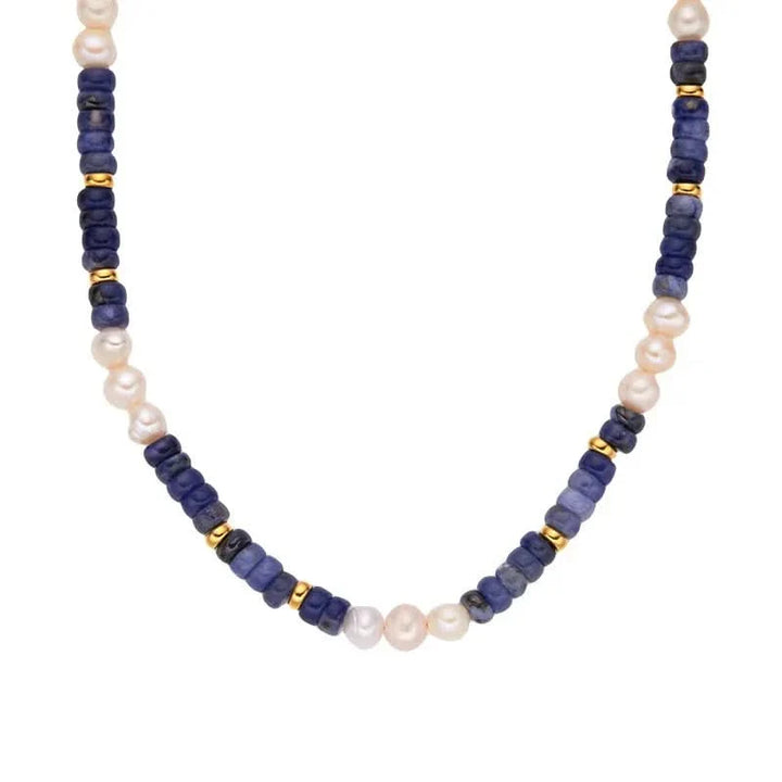 Natural Pearl and Blue Stone Necklace