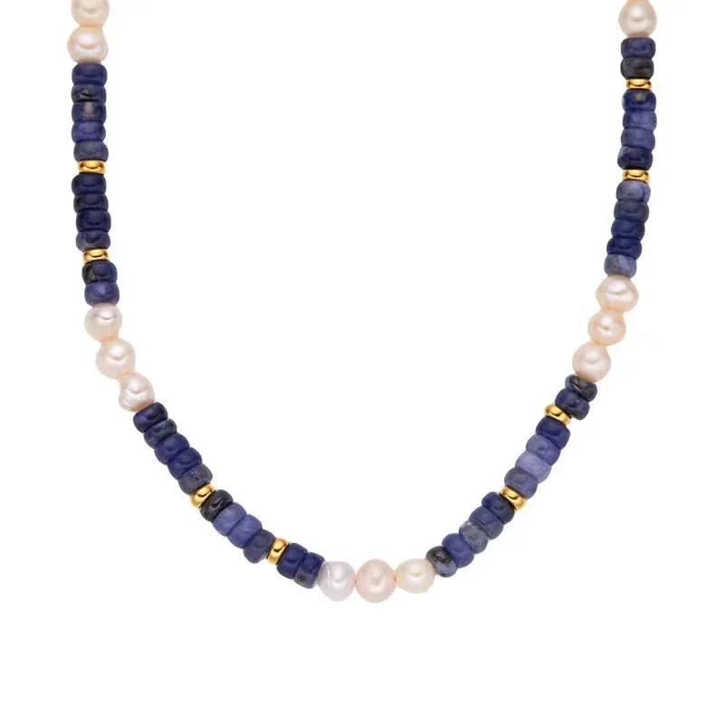 Natural Pearl and Blue Stone Necklace