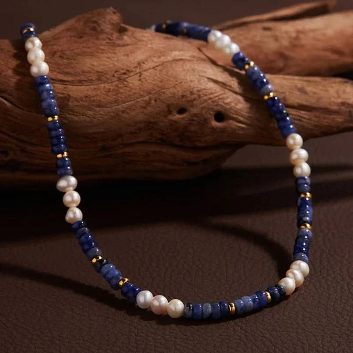 Natural Pearl and Blue Stone Necklace