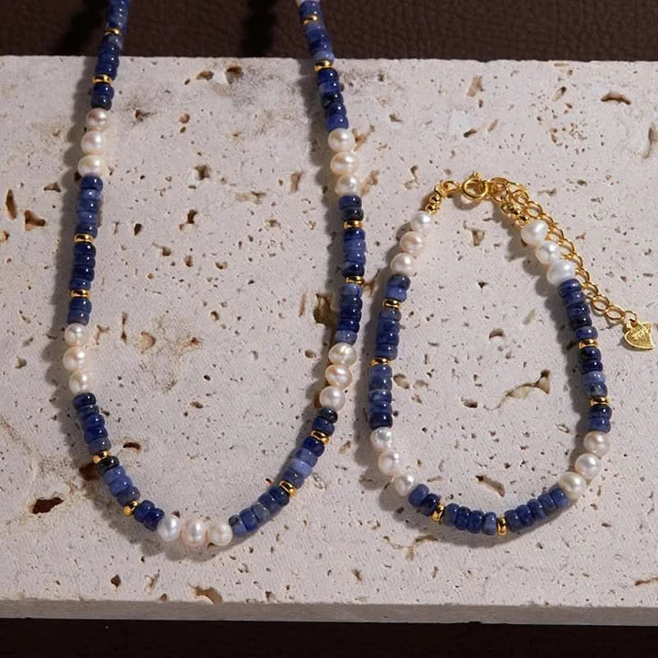 Natural Pearl and Blue Stone Necklace