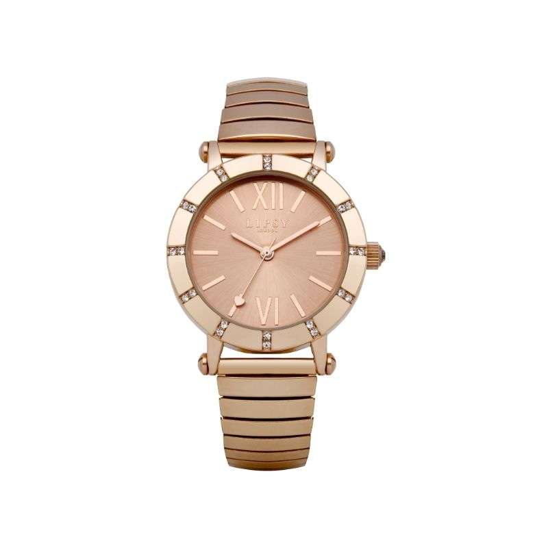 Lipsy Rose Gold Rose Gold Sunray Dial  A Stone Set Bezel Watch LP100