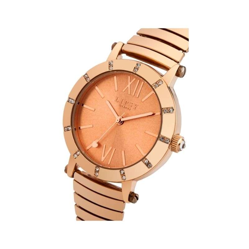Lipsy Rose Gold Rose Gold Sunray Dial  A Stone Set Bezel Watch LP100