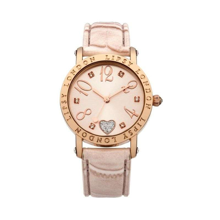 Lipsy Nude Strap   Roe Gold Case   Lipsy Logo Bezel Heart Detail Dial Watch LP150