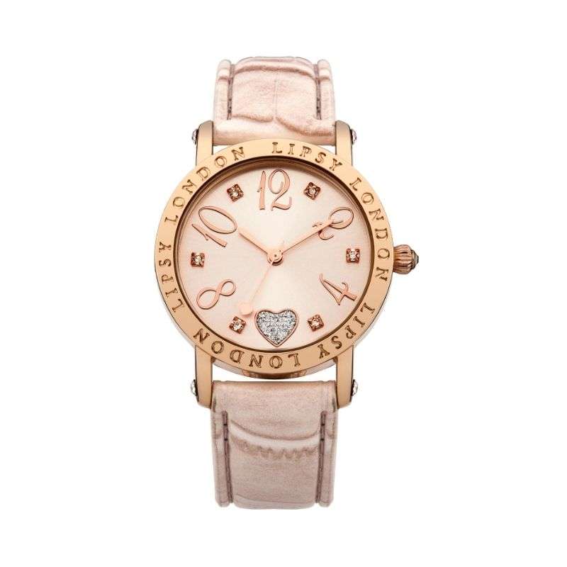 Lipsy Nude Strap   Roe Gold Case   Lipsy Logo Bezel Heart Detail Dial Watch LP150