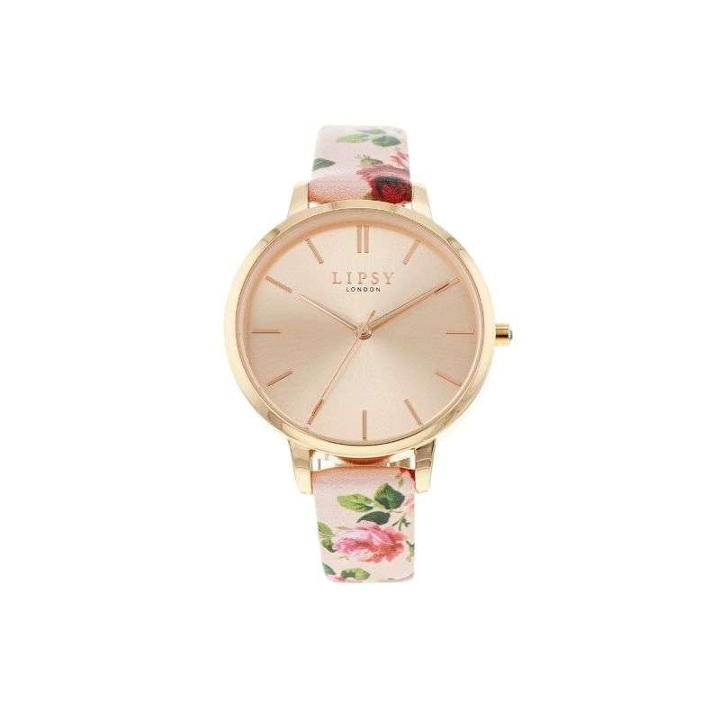 Lipsy Floral Strap Rose Gold Heart Bracelet & Watch Gift Set LP945G