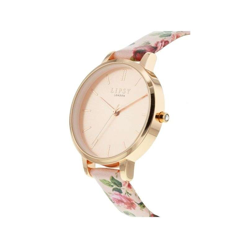 Lipsy Floral Strap Rose Gold Heart Bracelet & Watch Gift Set LP945G