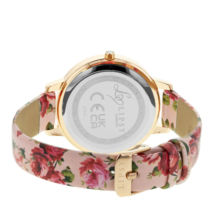 Lipsy Floral Strap Rose Gold Heart Bracelet & Watch Gift Set LP945G