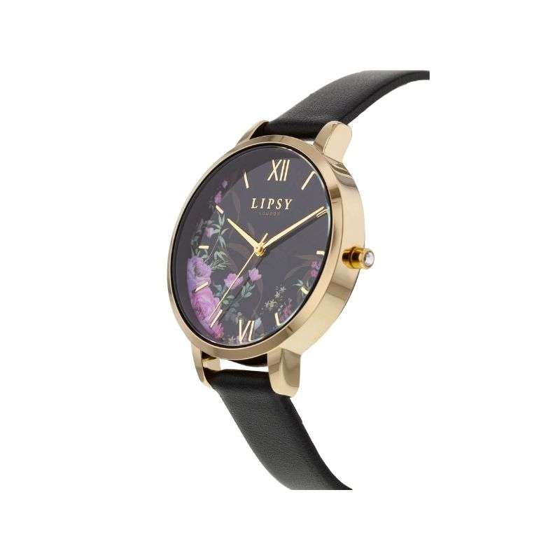 Lipsy Black Strap Gold Case A Floral Dial Watch LP947
