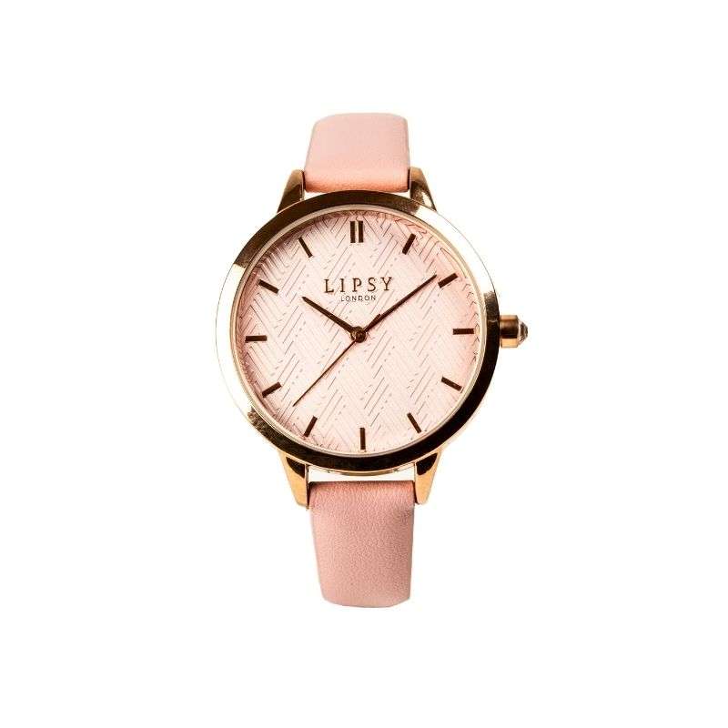 Lipsy Pink Strap Pink Dial Rose Gold Bezel Watch LP965