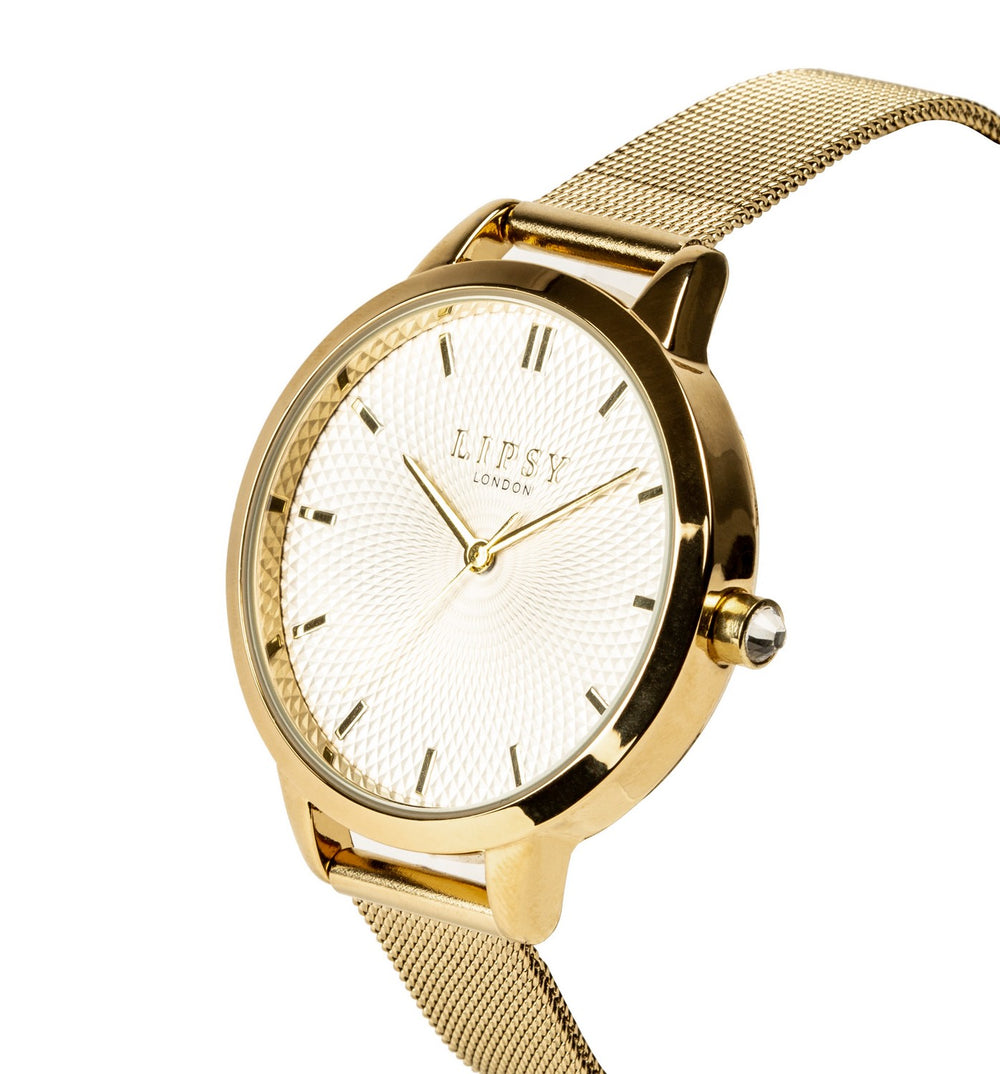 Lipsy Gold Mesh Strap White Textured Dial Watch LP971