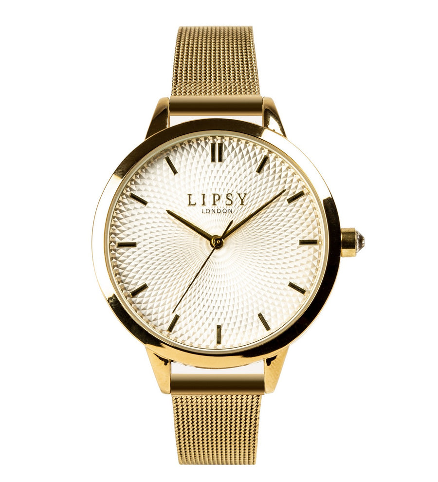 Lipsy Gold Mesh Strap White Textured Dial Watch LP971